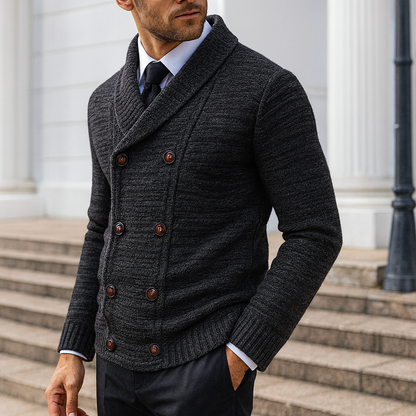 Chaqueta de punto hombre cuello chal estilo sastrería clásica