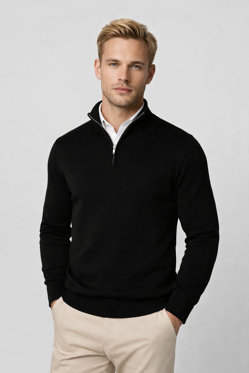 Jersey hombre con media cremallera y cuello alto