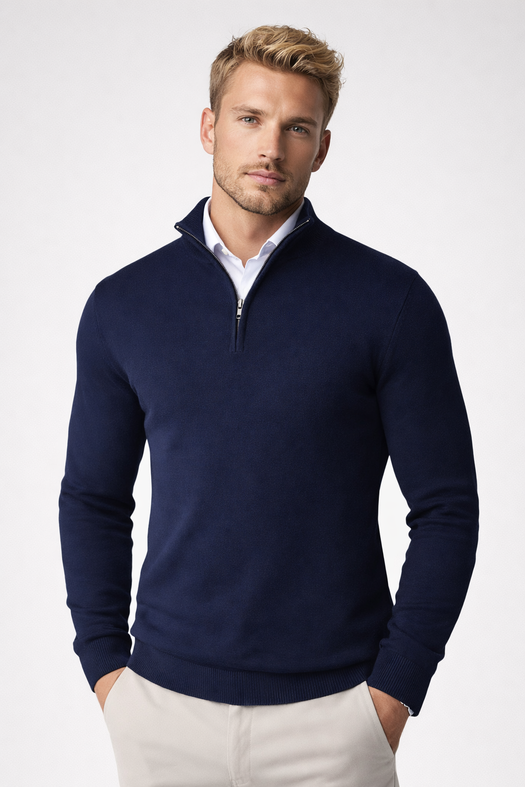 Jersey hombre con media cremallera y cuello alto
