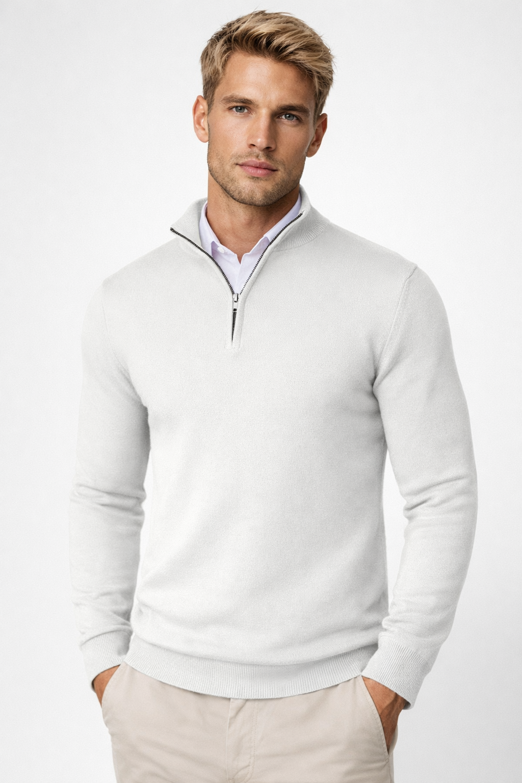 Jersey hombre con media cremallera y cuello alto