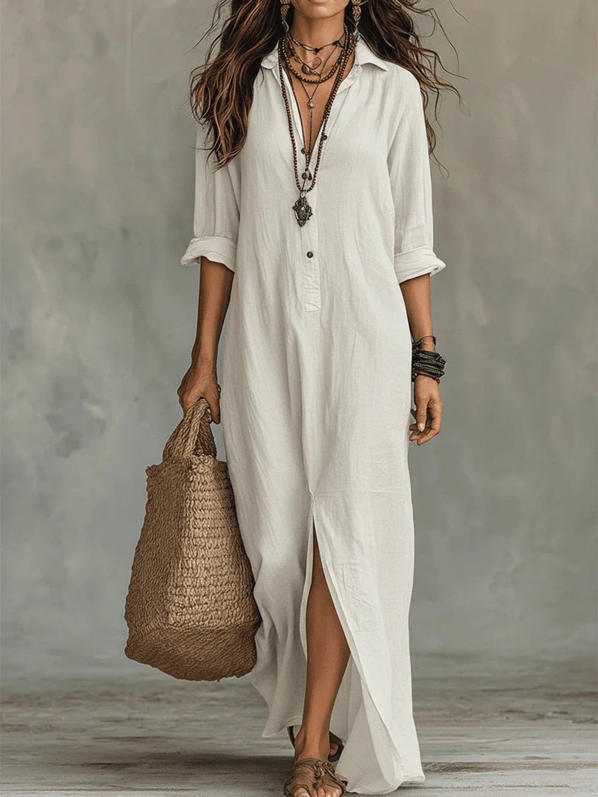 Vestido largo mujer fluido botones camisero ligero atemporal