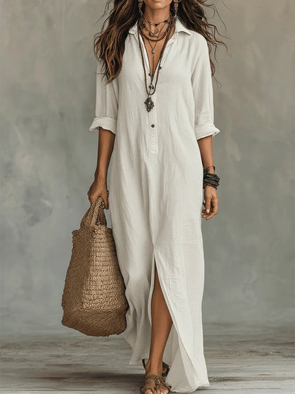 Vestido largo mujer fluido botones camisero ligero atemporal