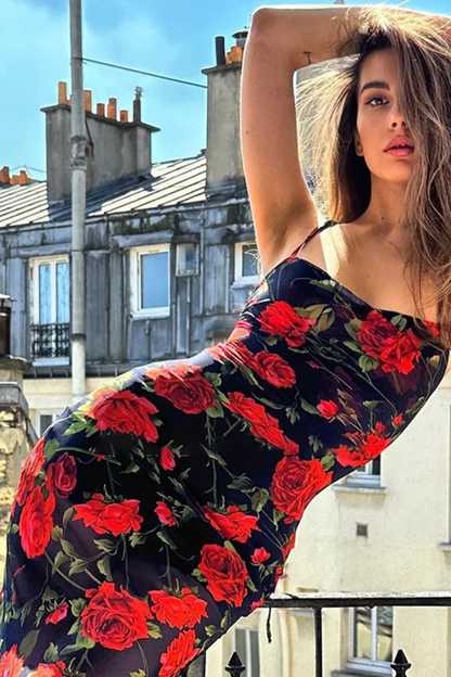 Vestido maxi mujer con tirantes finos y estampado floral