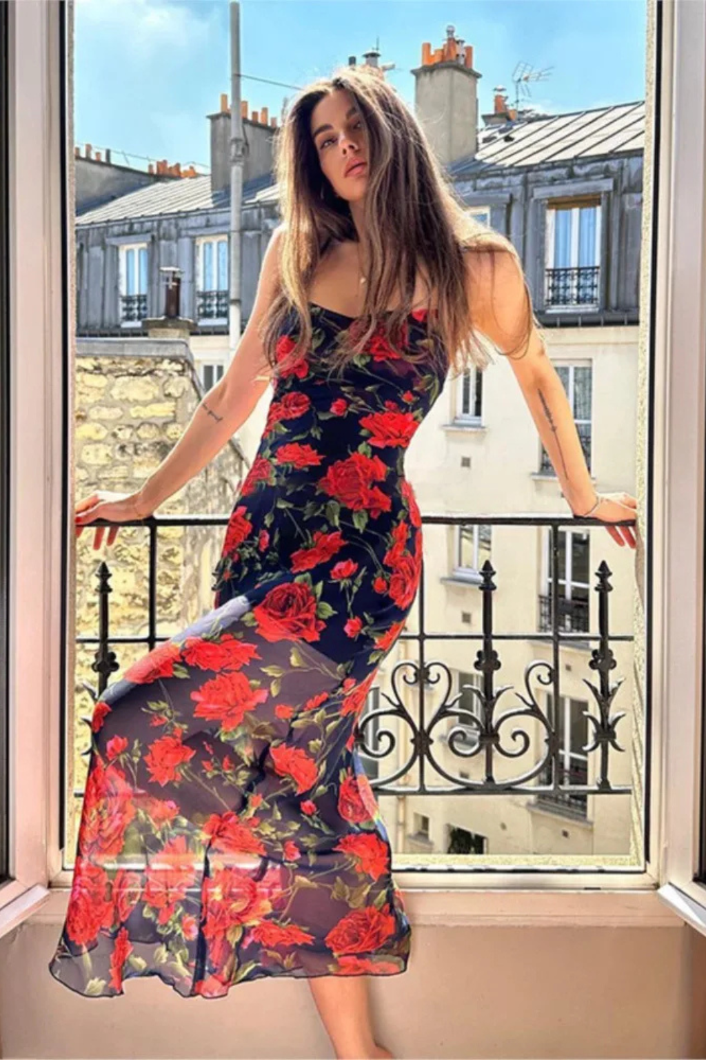 Vestido maxi mujer con tirantes finos y estampado floral