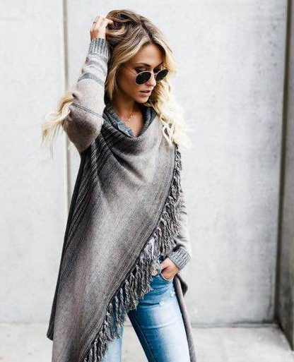 Jersey Mujer Tejido Medio con Flecos a Rayas Otoño Invierno
