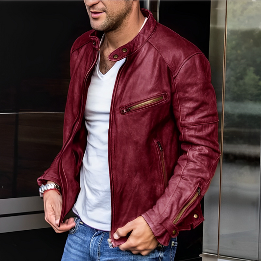 Chaqueta Hombre de Cuero con Bolsillos Cremallera Multiples - Mavetta