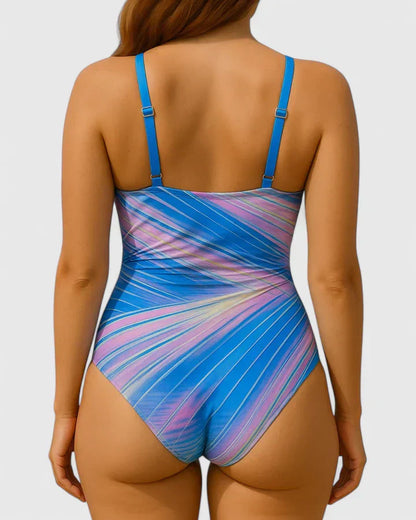 Bañador Mujer Moldeador Escote en V Diseño de Rayas