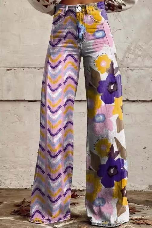 Pantalones mujer boho estampado floral corte amplio - Mavetta