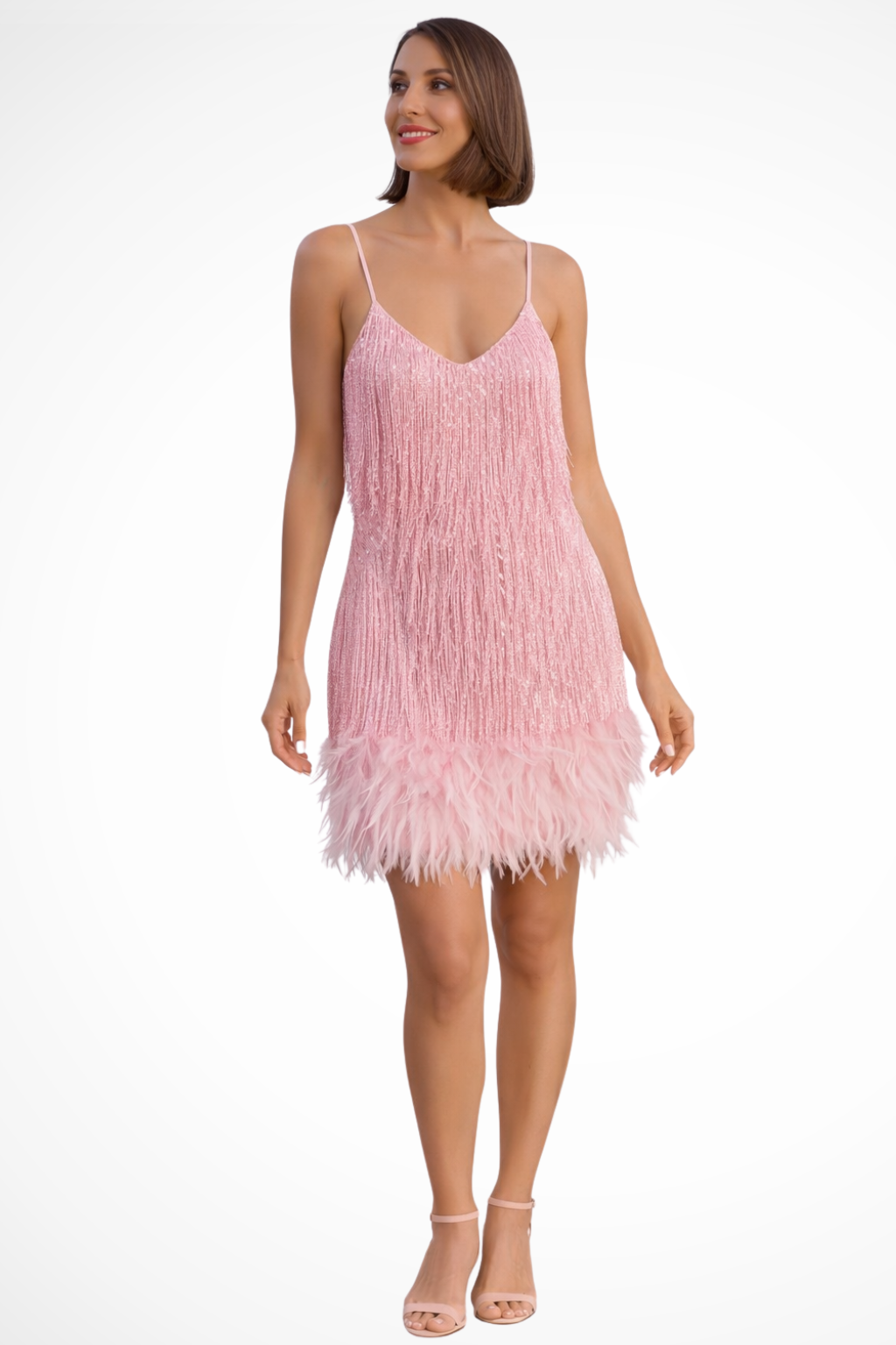 Vestido Cóctel Mujer sin Mangas con Detalle de Flecos