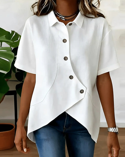 Blusa Mujer de Perlas Botones Asimétrica