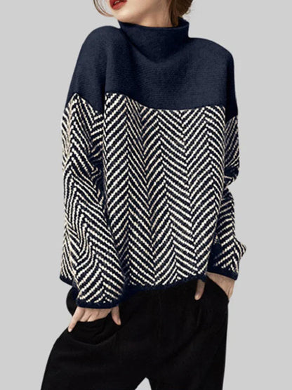 Jersey Mujer de Algodón Cuello Alto Bicolor