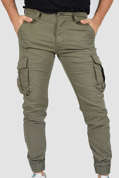 Pantalones Cargo Hombre con Bolsillos y Puño Elasticado
