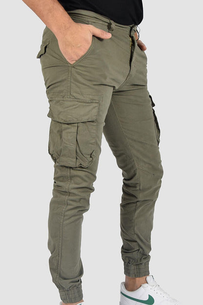 Pantalones Cargo Hombre con Bolsillos y Puño Elasticado