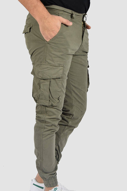 Pantalones Cargo Hombre con Bolsillos y Puño Elasticado