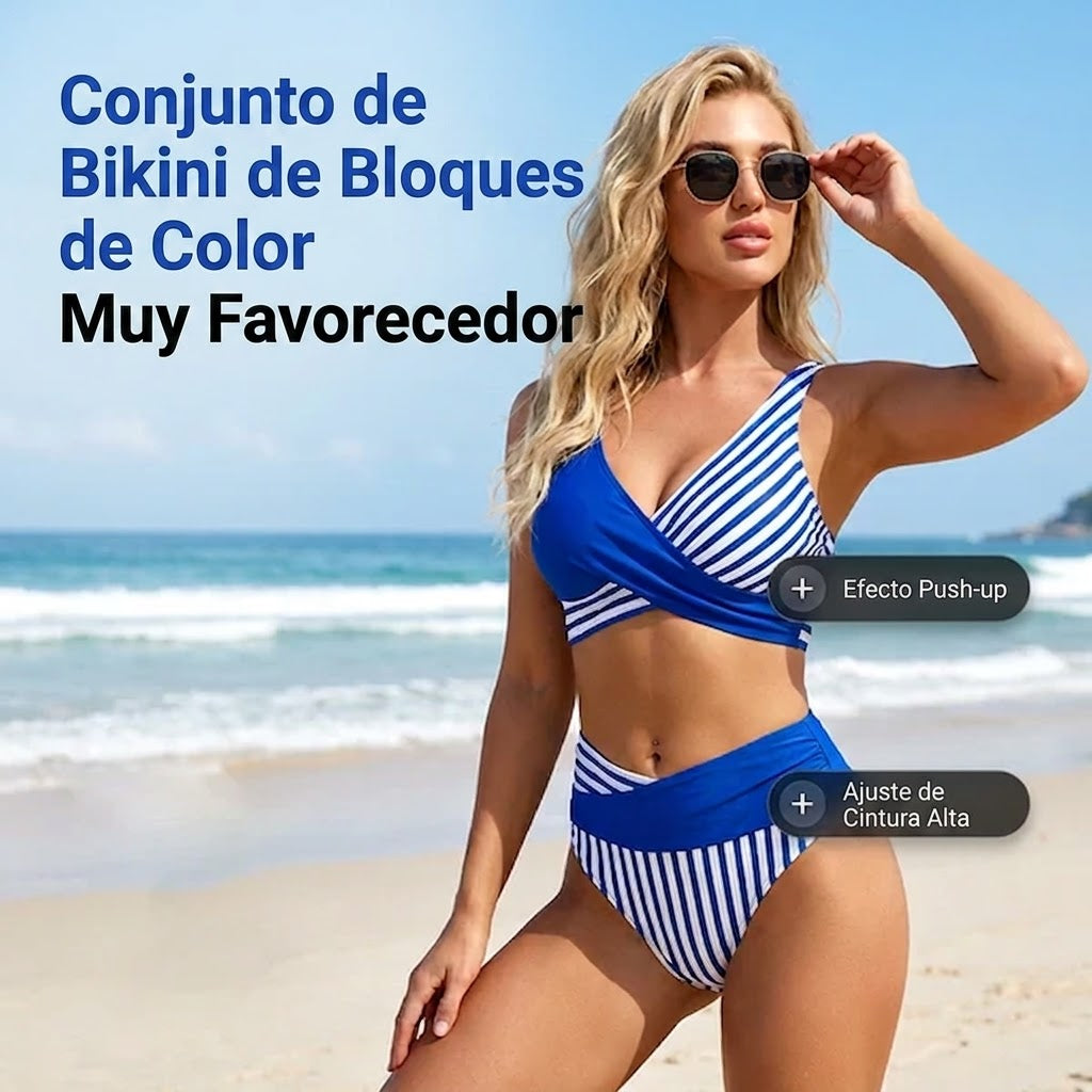 Bikini Mujer de Dos Piezas con Bloques y Rayas - Mavetta