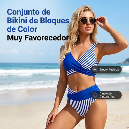 Bikini Mujer de Dos Piezas con Bloques y Rayas - Mavetta
