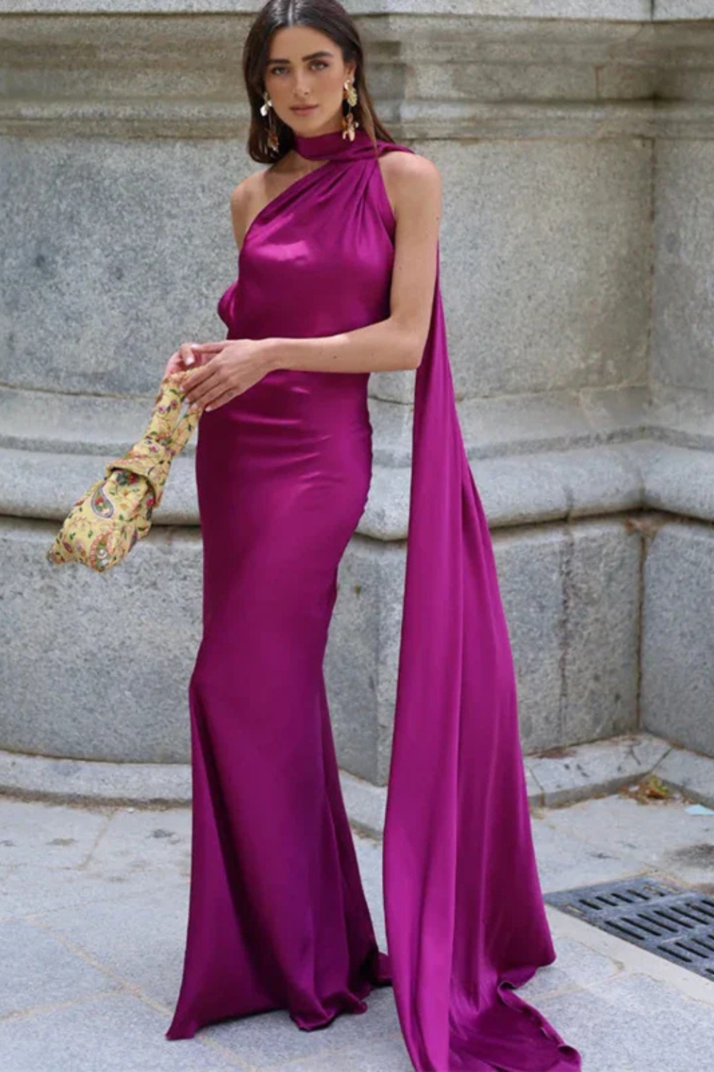 Vestido maxi mujer de tejido fluido sin mangas halter