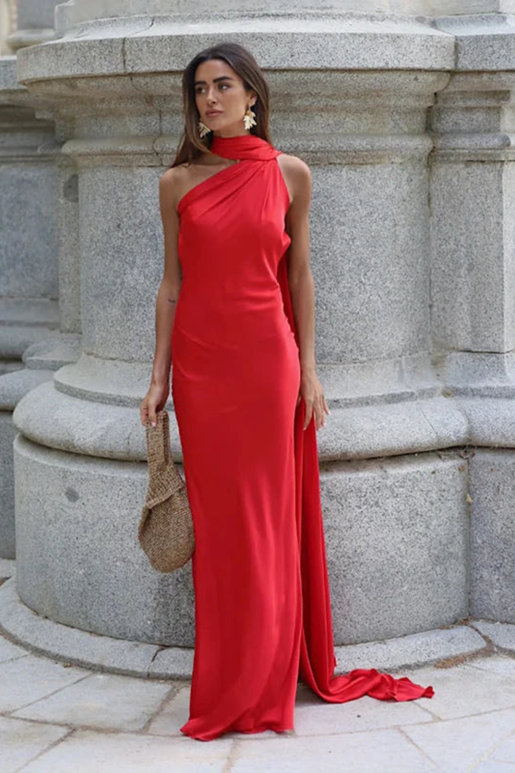 Vestido maxi mujer de tejido fluido sin mangas halter