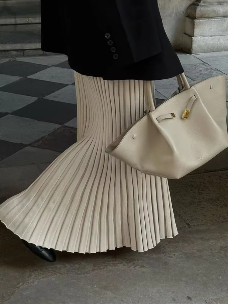 Vestido largo mujer de plumeti tejido elástico ajustado plisado