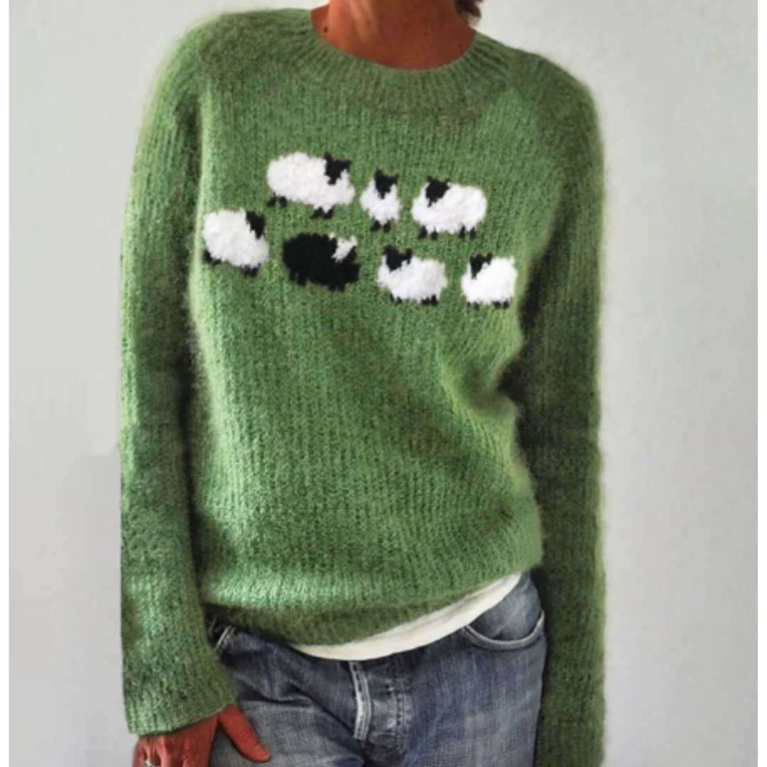 Jersey Mujer Invierno Estampado Ovejas Ajuste Comodo - Mavetta
