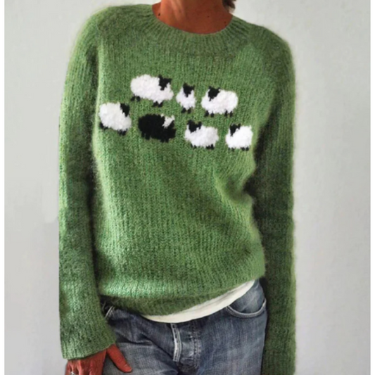 Jersey Mujer Invierno Estampado Ovejas Ajuste Comodo - Mavetta