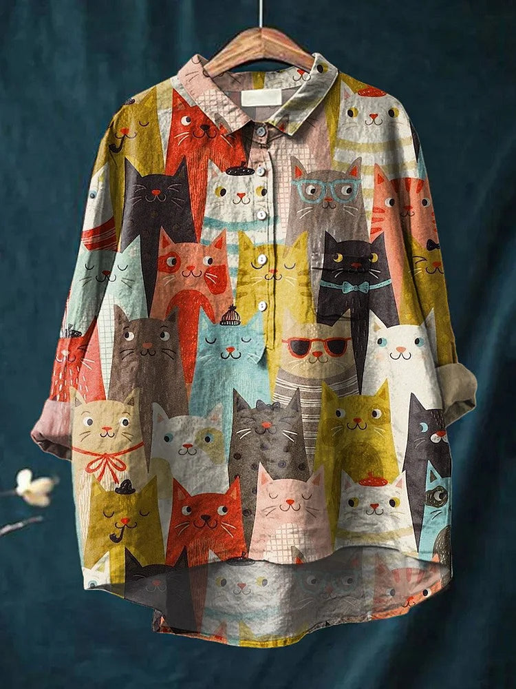 Camisa oversize hombre de algodón estampado artístico perros