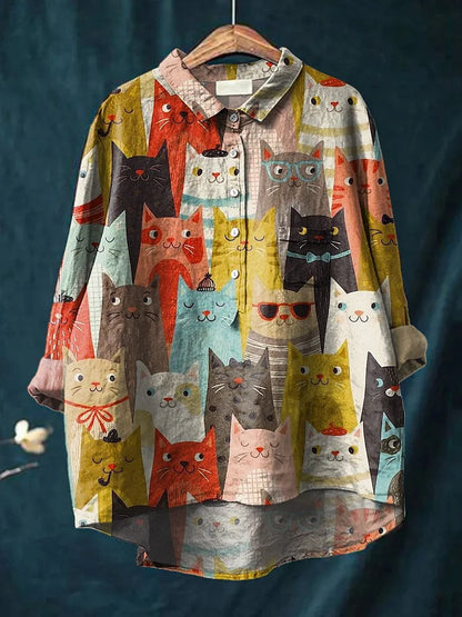 Camisa oversize hombre de algodón estampado artístico perros