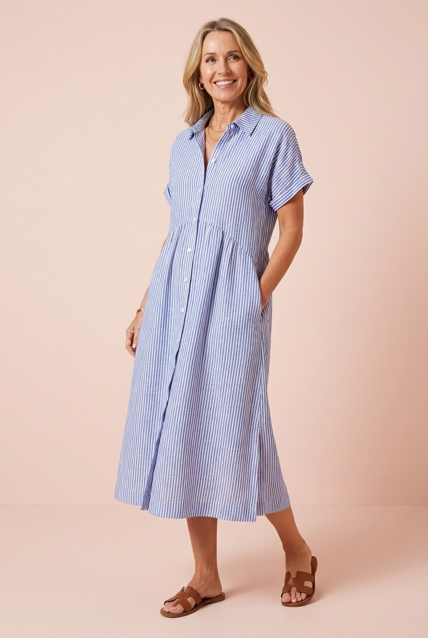 Vestido largo mujer con botones y manga corta ligero verano - Mavetta