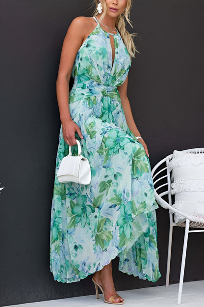 Vestido maxi mujer con pliegues y estampado floral