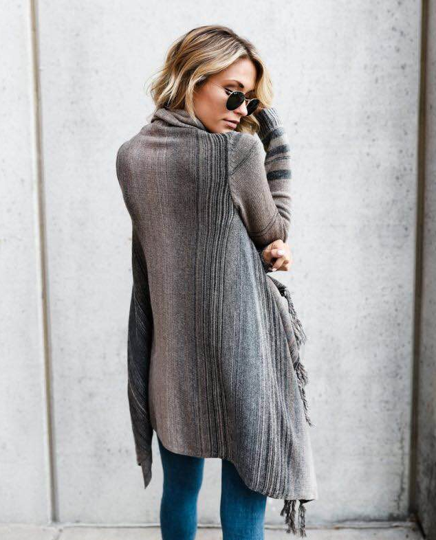 Jersey Mujer Tejido Medio con Flecos a Rayas Otoño Invierno