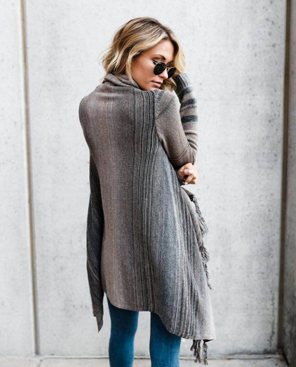 Jersey Mujer Tejido Medio con Flecos a Rayas Otoño Invierno