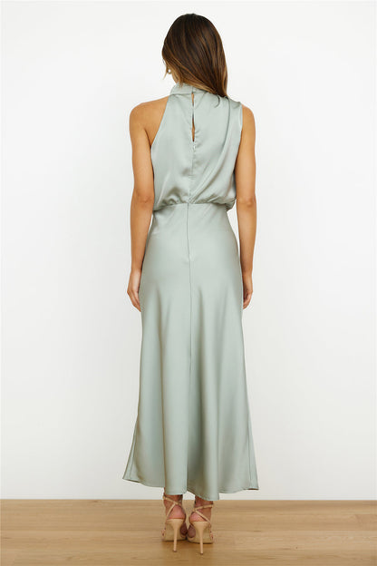 Vestido Noche Mujer con Hombros Descubiertos y Cuello Alto