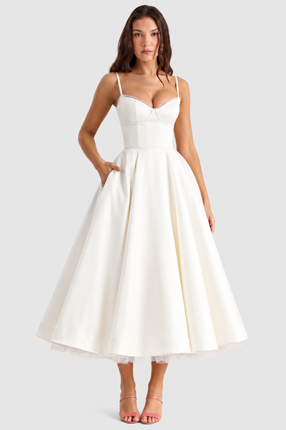Vestido Midi Mujer de Satén Suave Ajuste Elegante