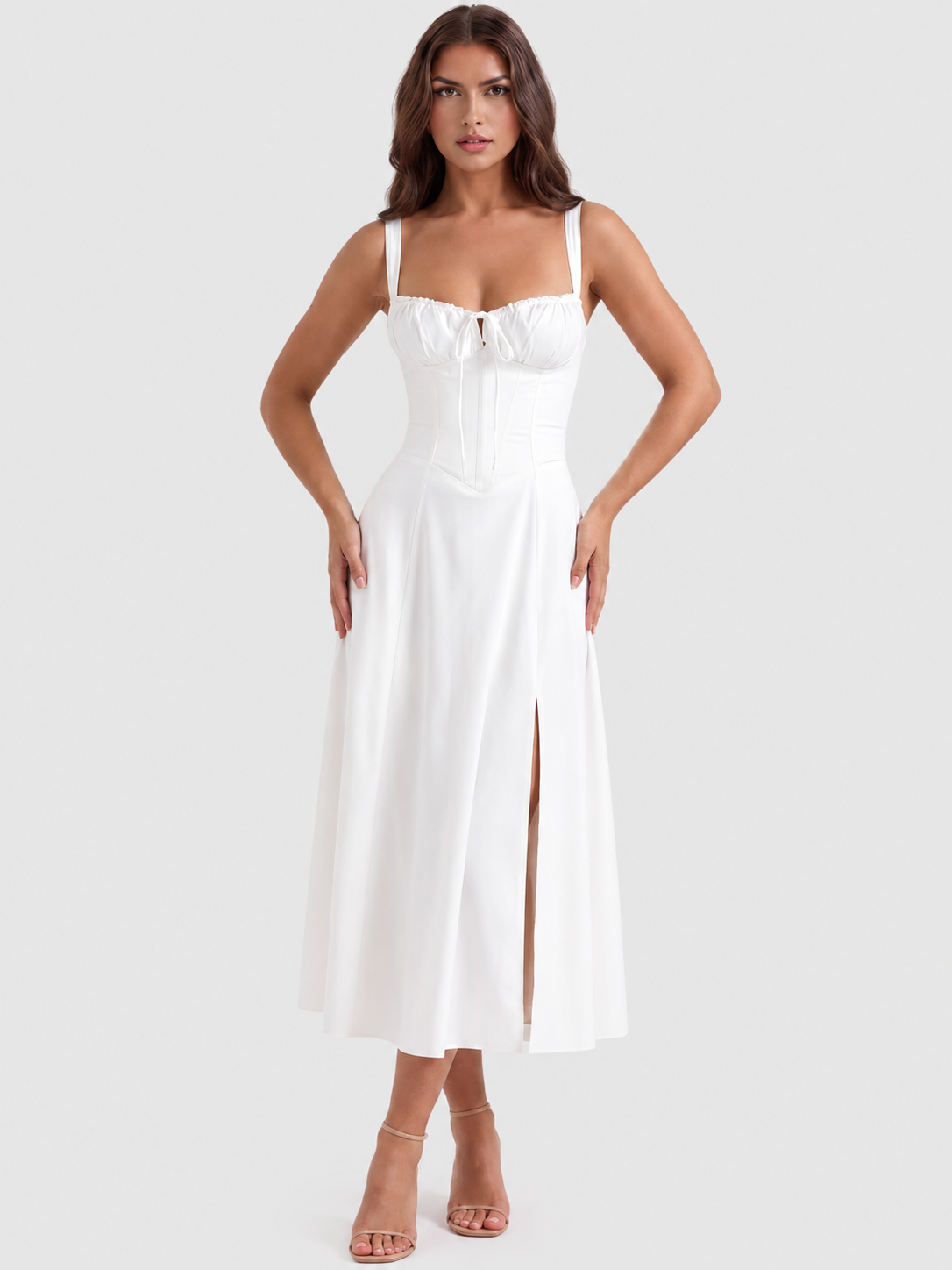 Vestido Midi Mujer con Corsé Ajustado