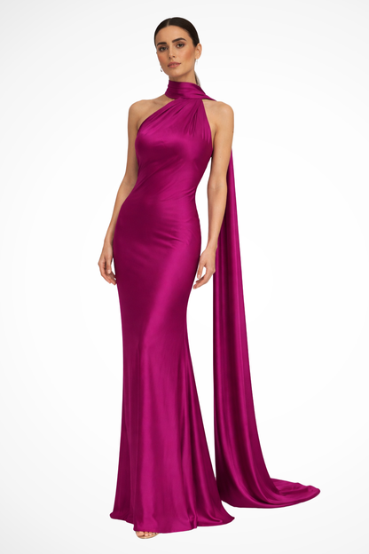 Vestido maxi mujer de tejido fluido sin mangas halter