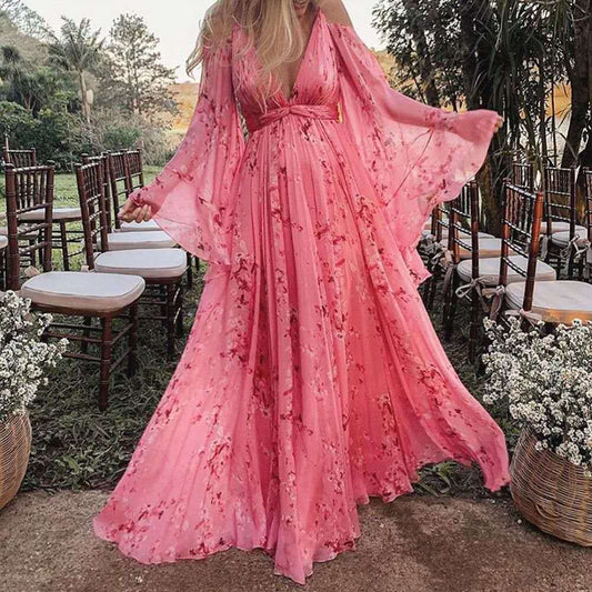 Vestido largo mujer de estampado floral estilo elegante - Mavetta