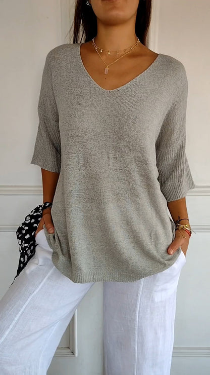 Mujer de Tejido Suave Cuello en V Ajuste Clásico