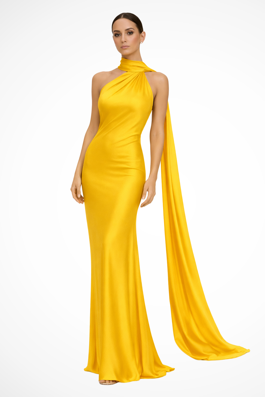 Vestido maxi mujer de tejido fluido sin mangas halter