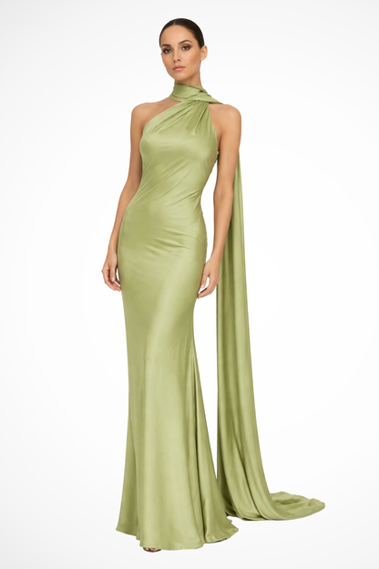 Vestido maxi mujer de tejido fluido sin mangas halter