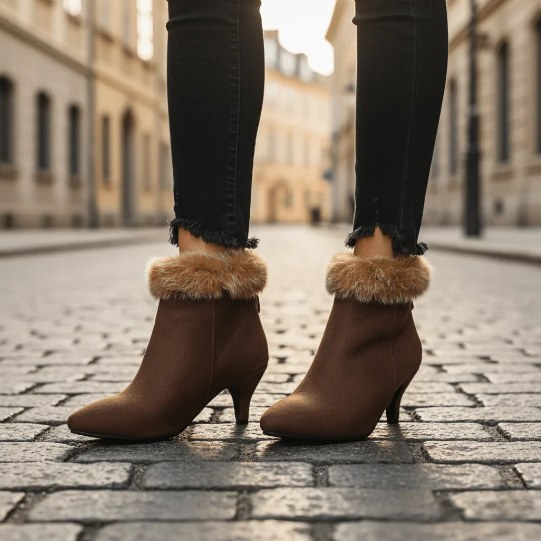 Botines Mujer Tacón Forro Cálido Estilo Elegante Invierno