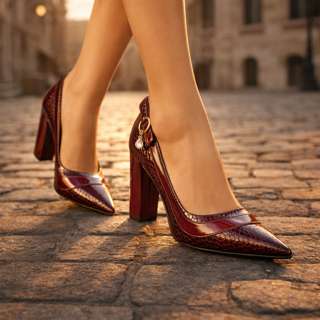 Zapatos Mujer Tacón con Escamas Ajuste Clásico