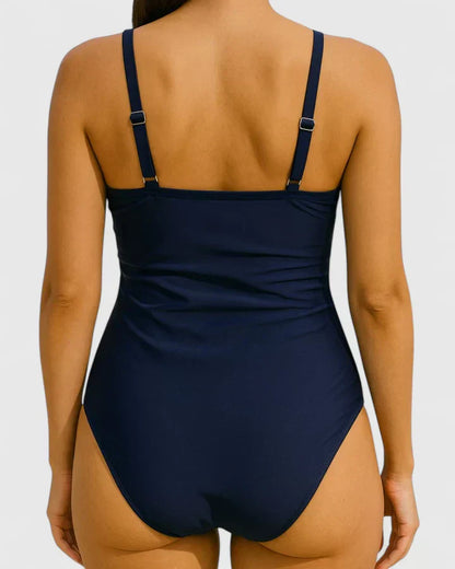 Bañador Mujer Moldeador Escote en V Diseño de Rayas