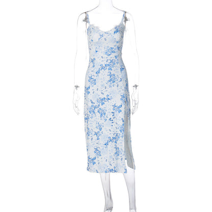 Vestido Largo Mujer de Encaje y Estampado Fiesta Verano