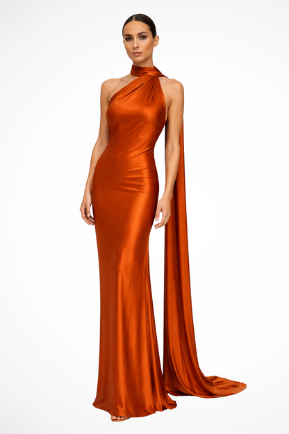 Vestido maxi mujer de tejido fluido sin mangas halter
