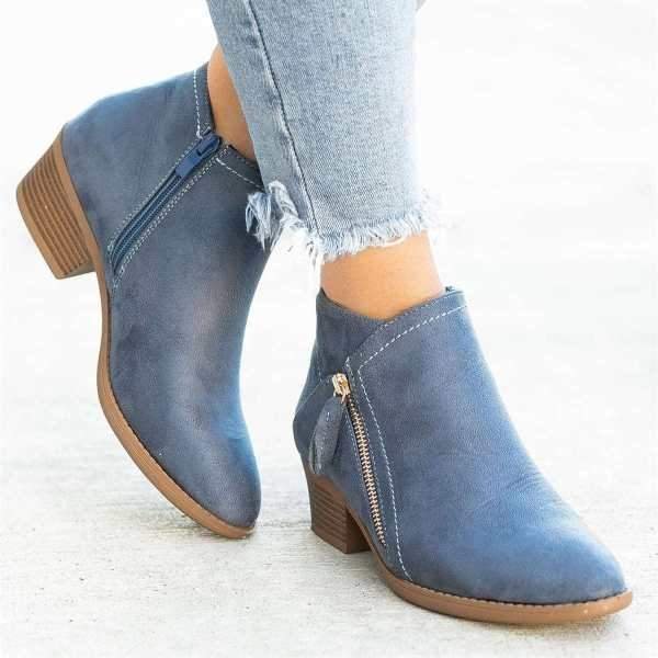 Botines mujer de cuero con cremallera lateral y suela cuña cómoda
