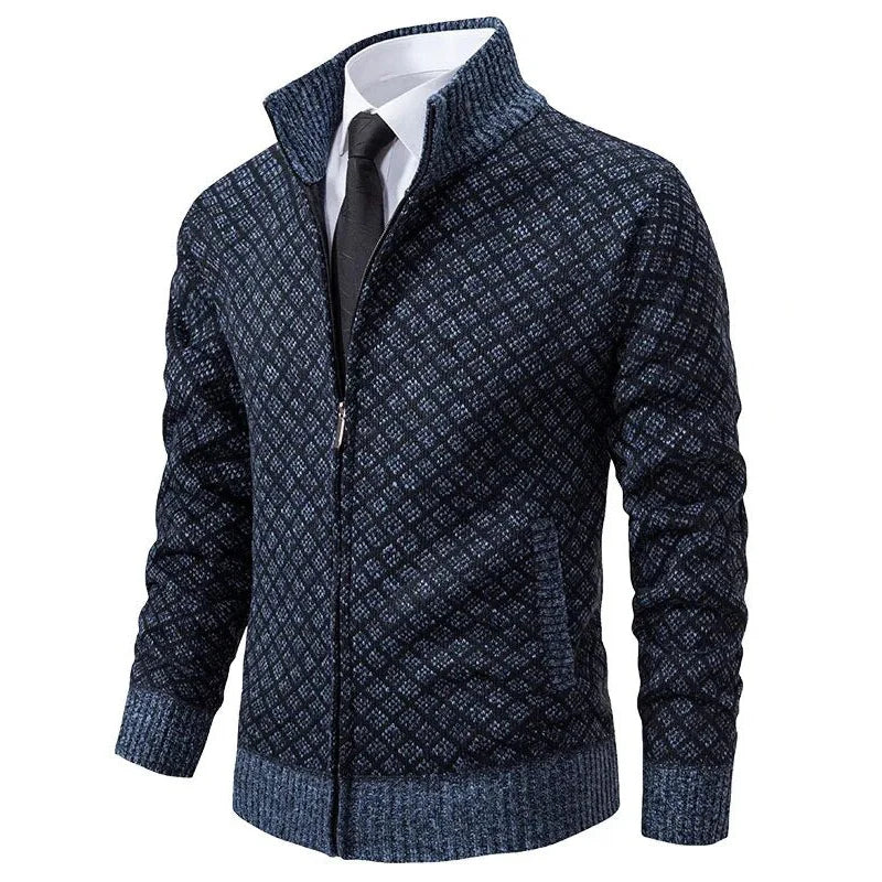 Cárdigan Hombre Jacquard Cuello Alto Cremallera Invierno