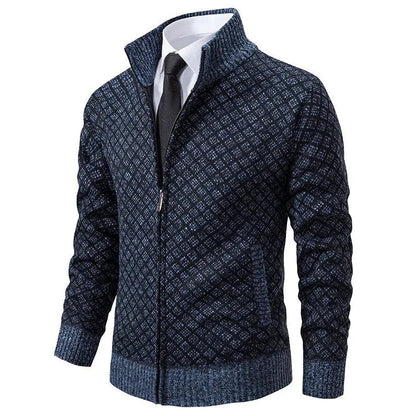 Cárdigan Hombre Jacquard Cuello Alto Cremallera Invierno