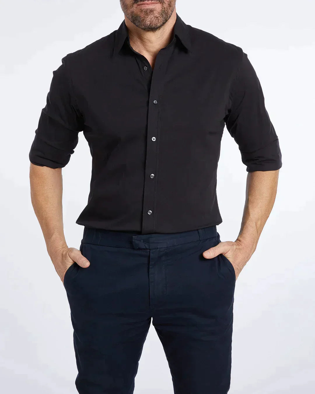 Camisa Hombre Manga Larga Cremallera Cuello Clásico