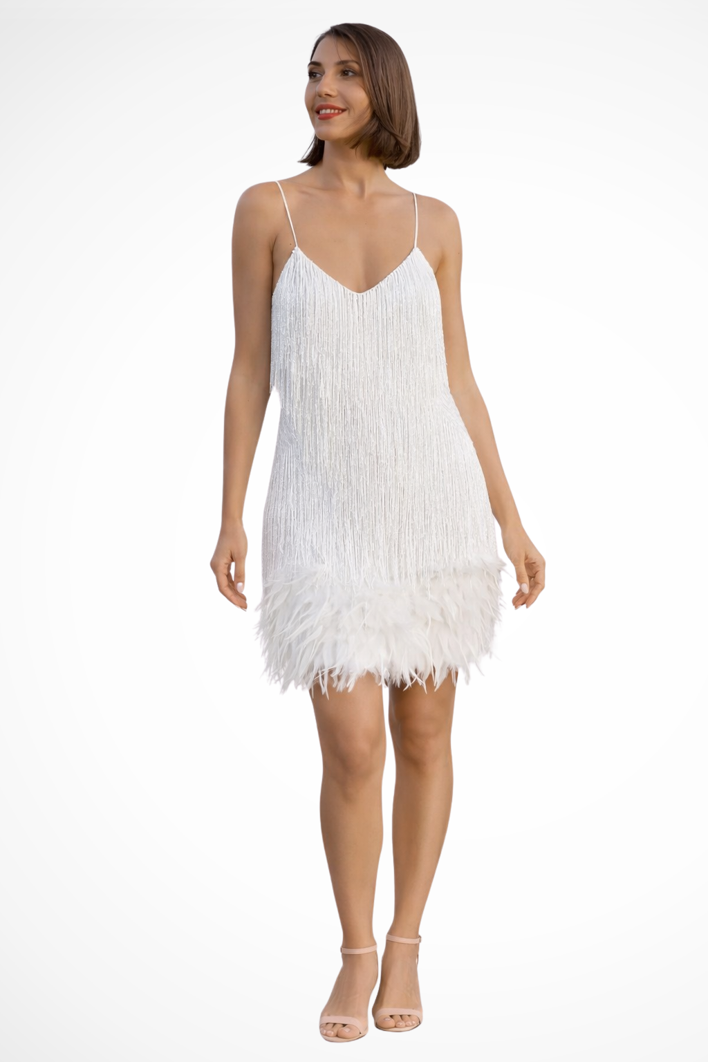 Vestido Cóctel Mujer sin Mangas con Detalle de Flecos