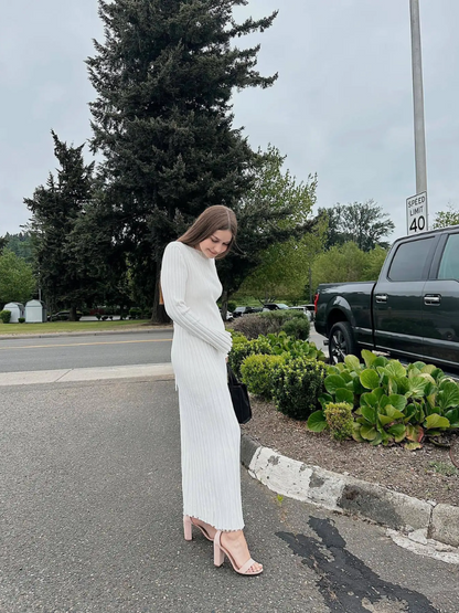 Vestido largo mujer de plumeti tejido elástico ajustado plisado